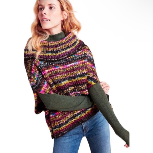$198 Anthropologie Piera Knit Turtleneck Poncho X Small / Small Multicolor NWT - Picture 7 of 15